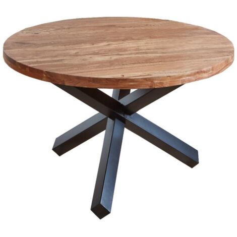 Esszimmertisch rund 130 cm Akazienholz Natur Schwarz RUNA