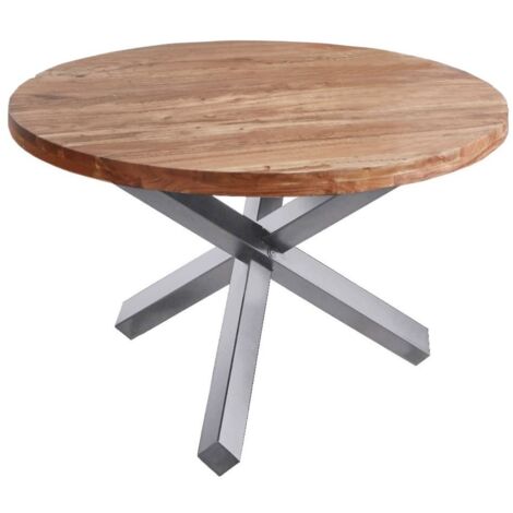 Esszimmertisch rund 130 cm Akazienholz Natur Silber RUNA