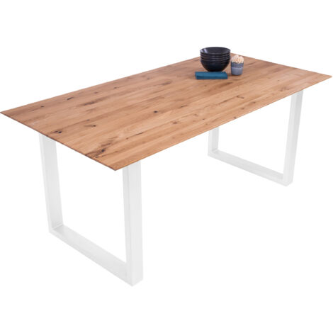 Esszimmertisch Schweizer Kante eckig massiv & geölt Eiche 160x85 weiß U-Gestell Lotte