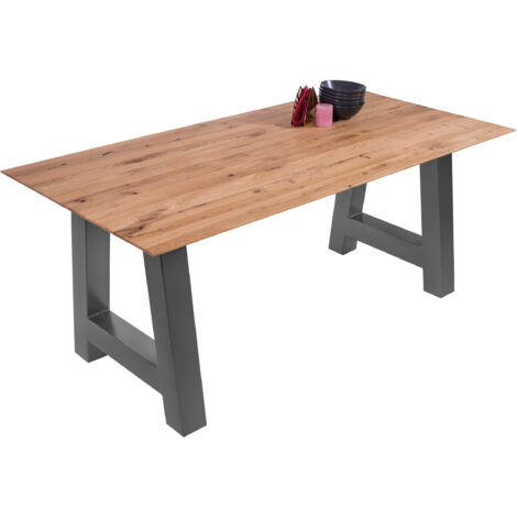 Esszimmertisch Schweizer Kante eckig massiv & geölt Eiche 200x100 silber A-Gestell Lotte