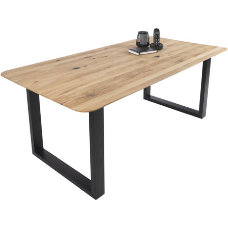 Esszimmertisch Schweizer Kante rund massiv & geölt Eiche 160x85 schwarz U-Gestell Lotte