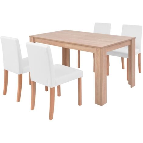 Esszimmertisch und Stühle 5-tlg. Kunstleder Eiche Cremeweiß vidaXL