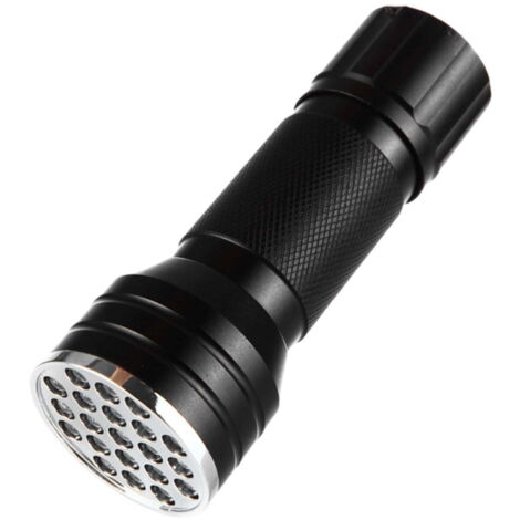 Esta linterna LED de color púrpura cuenta con 21 lámparas UV para detectar manchas y escorpiones. Su carcasa portátil de aleación de aluminio la hace apta para uso en interiores y exteriores, y le pro