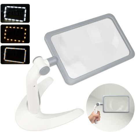 Esta lupa cuenta con 48 LED, 3 niveles de brillo y puede utilizarse tanto sobre una mesa como de forma manual. Es grande y ligera, con un aumento de 2,5x, por lo que resulta ideal para personas mayore