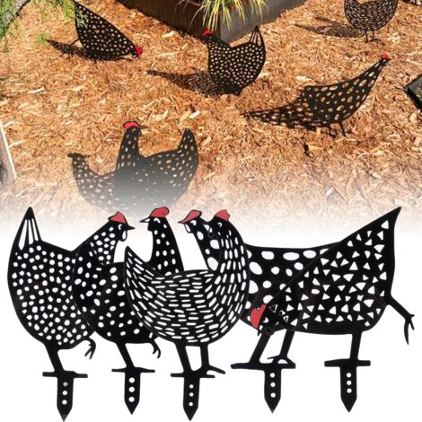 Estaca de jardín "Gallo", juego de 5 figuras decorativas de acrílico negro para jardín/parque.