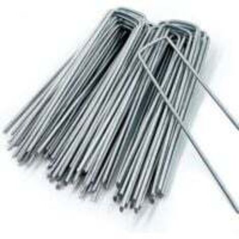 Estacas de acero galvanizado (50 piezas) - Grapas resistentes para mantillo, malla metálica y redes - 150 mm de largo, 30 mm de ancho, Ø 3 mm Sktooy