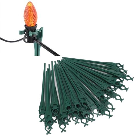 Estacas para luces navideñas, 50 unidades, material plástico verde, 23 cm de altura, compatibles con C7/C9 para patios y caminos de jardín.
