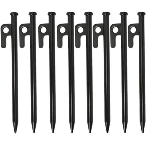 Estacas para tienda de campaña resistentes, 30 cm de largo, con ganchos, para lonas de tienda (8 piezas), color negro