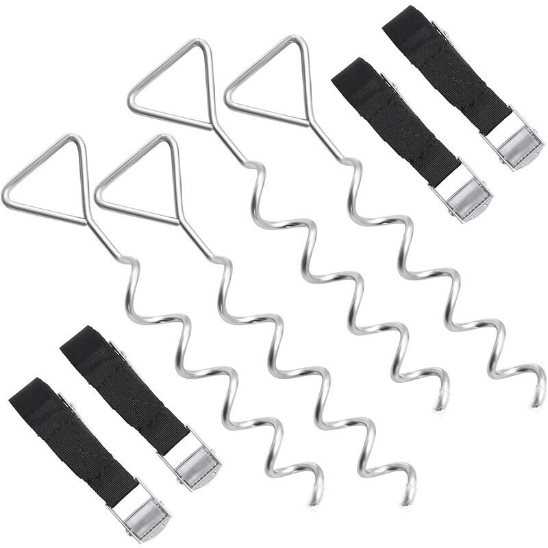 

Estacas para Trampolín en Espiral, Dispositivo de Anclaje al Suelo con Estacas de Hierro Galvanizado, Correas de Poliéster, Hebillas de Acero