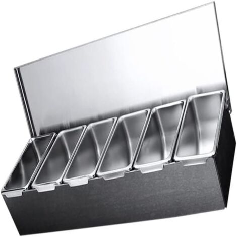 Estación de acero inoxidable para añadir ingredientes a la pizza: extraíble con tapa, dispensador de condimentos de 6 compartimentos, refrigerado con hielo, reutilizable, accesorio para buffet.