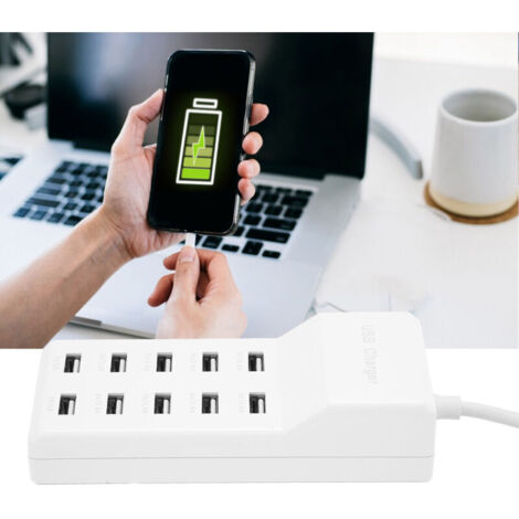 Estación de carga USB, cargador de pared inteligente de 10 puertos para múltiples dispositivos, 100-240 V