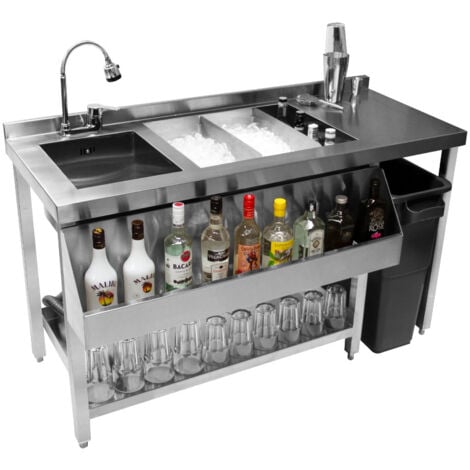 MONSTER SHOP Estación de Coctelería de Acero Inoxidable Conjunto Bar Cóctel Bartender Barman Bartendering Kit para Hacer Cócteles con 90L Pozo Hielo Aislado Grifo Mezclador Giratorio 360° Coctelera Boston GRATIS