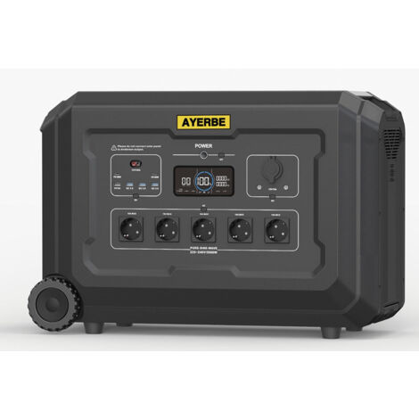 Estación de Energía Ayerbe AY-5040 Wh / 5000 W con Batería LiFePO4, Salida AC 5000 W, USB-C 60 W, Recarga Solar 2100 W y Red Eléctrica, para Uso Profesional y Emergencias