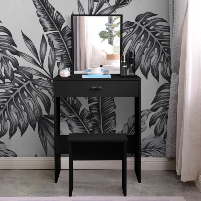 

Tocador maquillaje negro con cajón espejo habitación Dalila Black