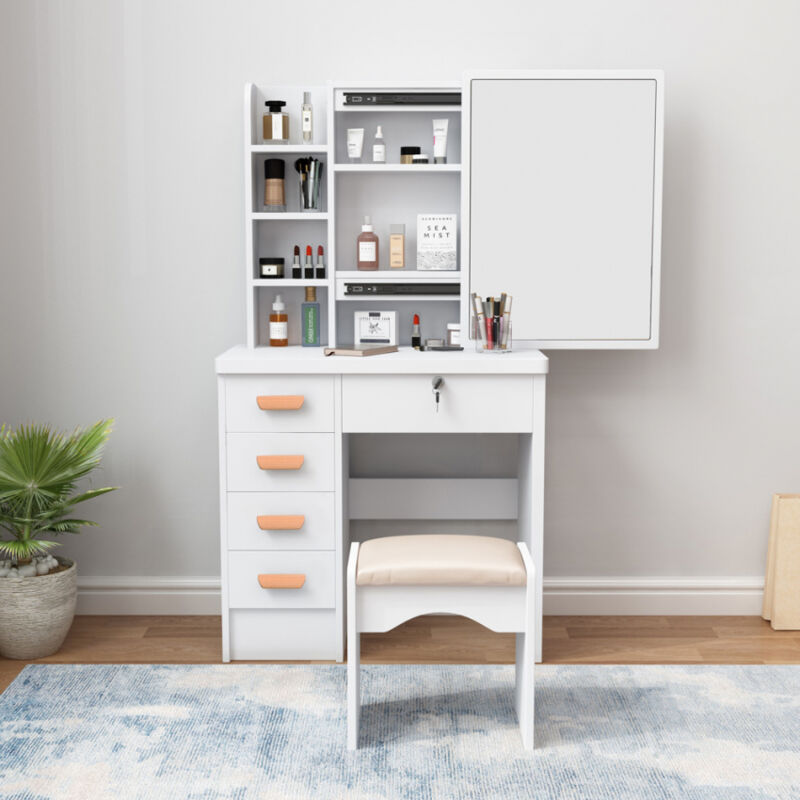 

Tocador de maquillaje con espejo deslizante y taburete dormitorio Camilla