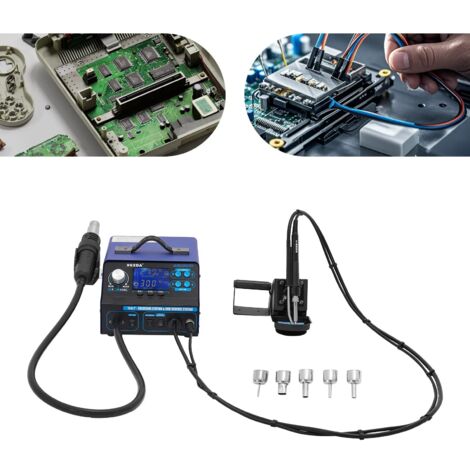 Estación de soldadura de retrabajo BGA SMD, pistola de aire caliente de pistón, secador de pelo, estación de soldadura de retrabajo digital LCD con 5 boquillas, 780 W, 220 V