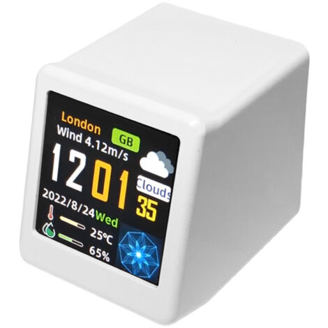 Estación meteorológica inteligente sobremesa pantalla IPS TFT 1.54 pulgadas, reloj digital WiFi, termómetro e higrómetro electrónicos, 3 animaciones GIF
