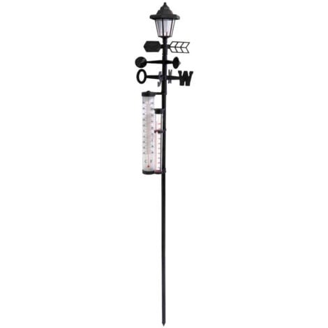 SPETEBO Estación meteorológica solar 5 en 1 - 158 x 24 cm - Luz de jardín con termómetro, anemómetro y pluviómetro