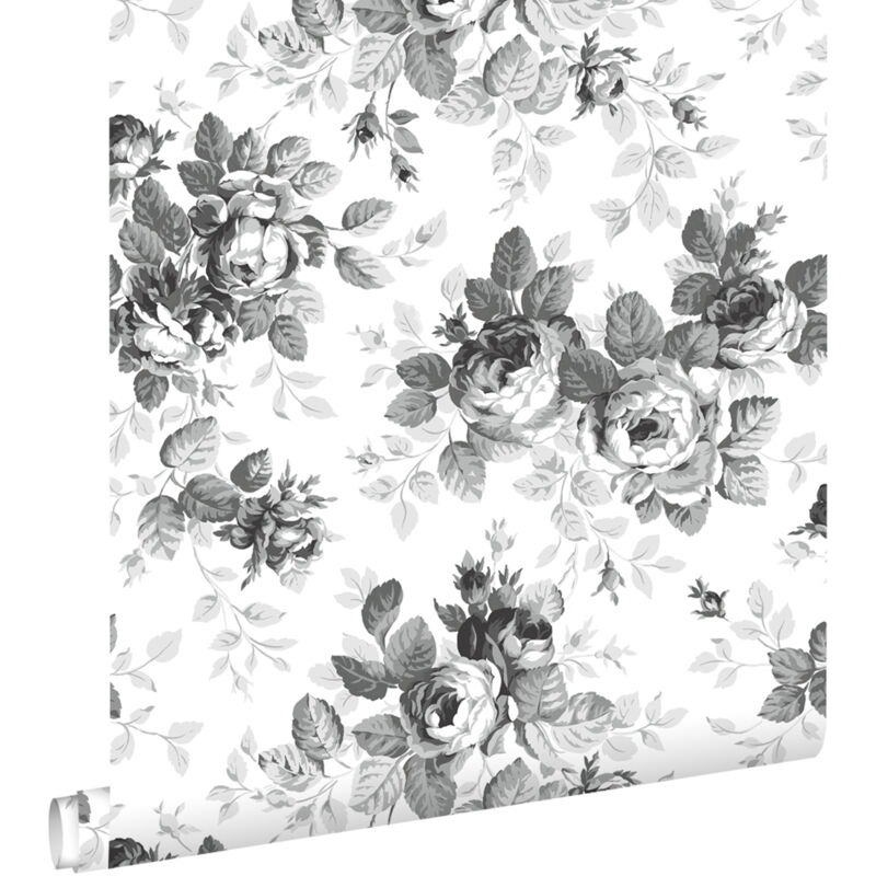 Papier peint roses noir et blanc Estahome