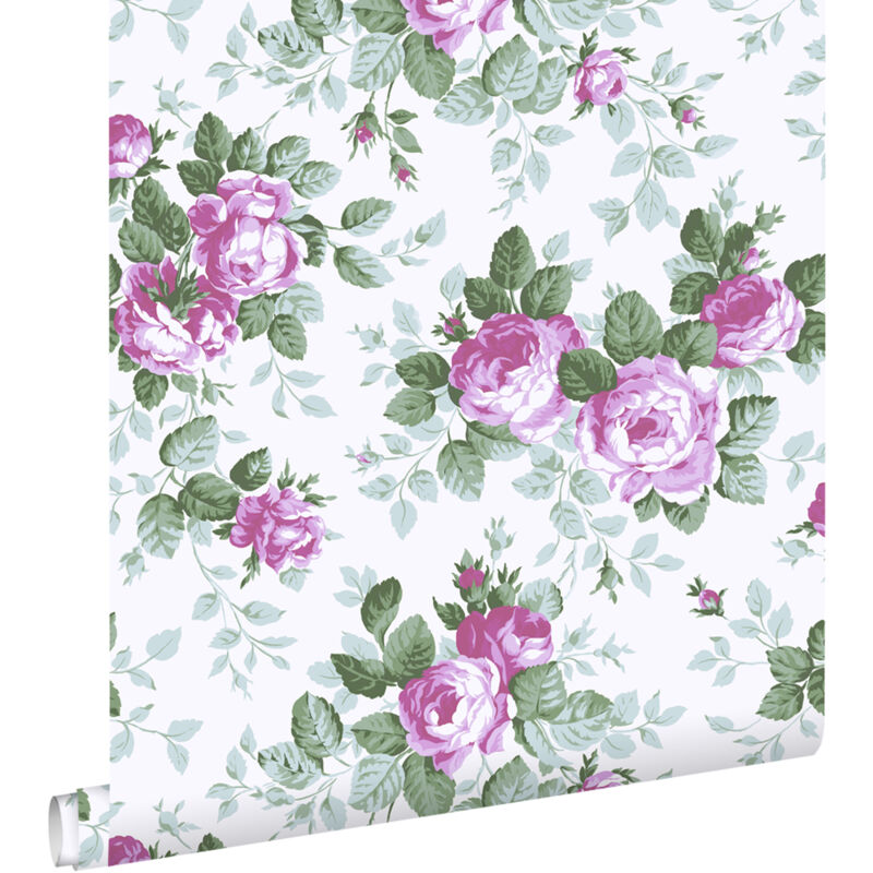 Papier peint roses violet Estahome