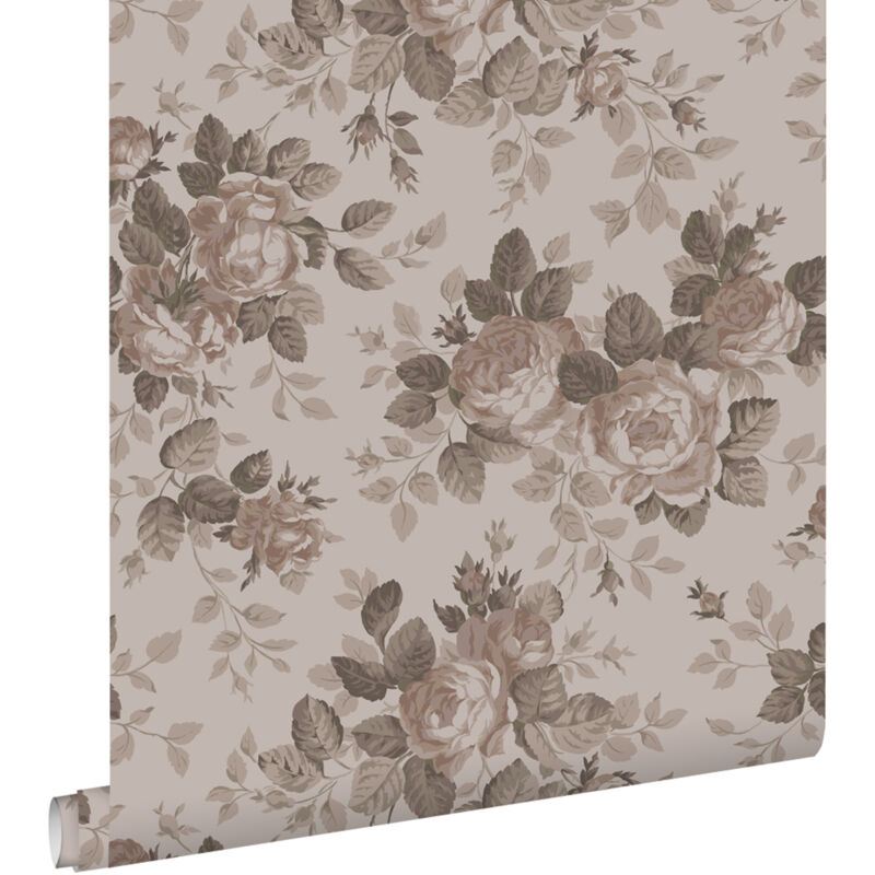 Papier peint fleurs vintage vieux rose Estahome