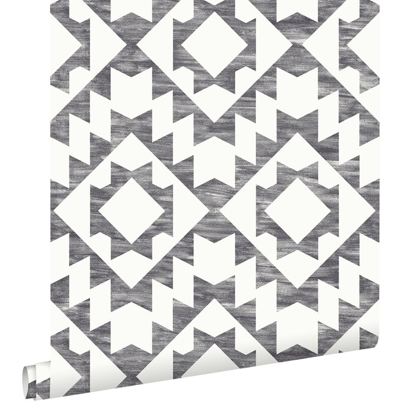 papier peint tapis Marrakech noir et blanc mat - ESTAhome