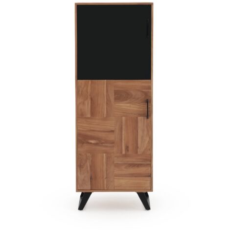 Estante 2 puertas 1 en negro de madera maciza de acacia reciclada con patas metalicas negras