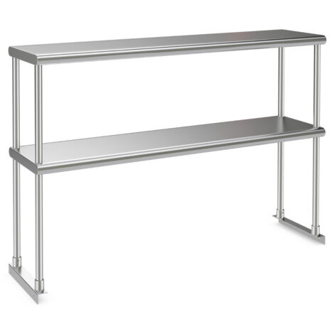 Estante adicional para mesa de trabajo de cocina estante regulable en altura de acero inoxidable 2 niveles 122cm de largo