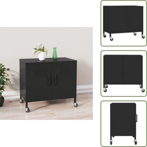 Estante ajustable - vidaXL Armario de almacenamiento acero negro 60x35x56cm - Armario con ruedas