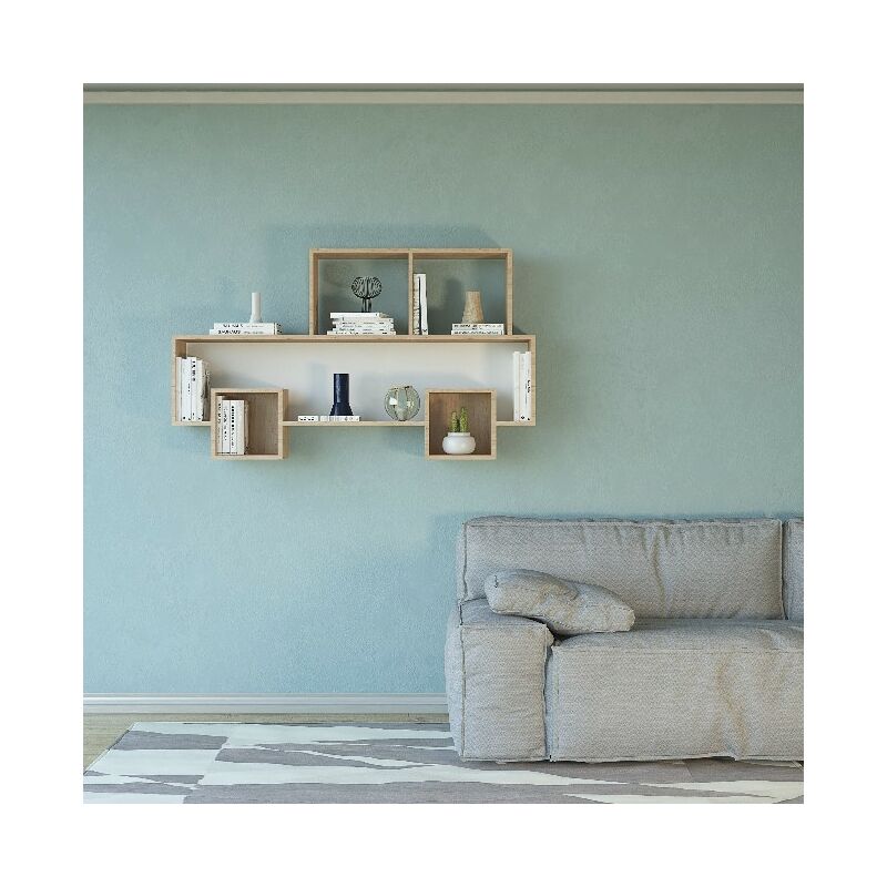 

Estante Alfa - Estanteria para libros, en forma de maquina - con estantes - Montaje en la pared - Sonoma, Blanco en Aglomerado de melamina, 134 x 22