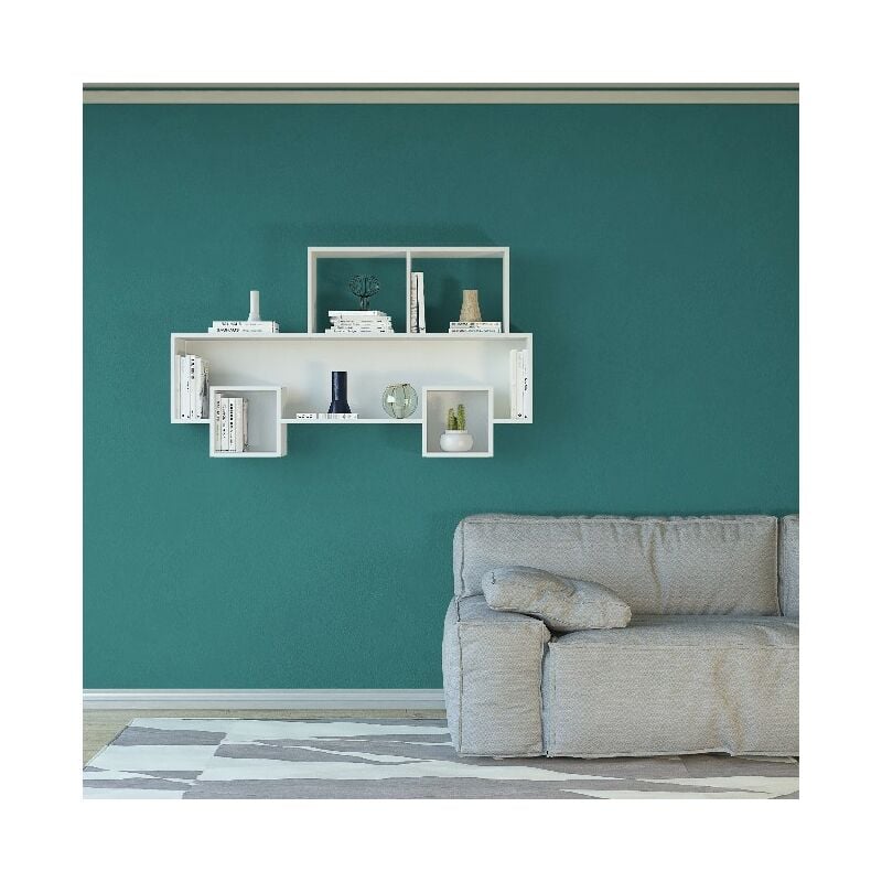 

Estante Alfa - Soporte para libros, en forma de maquina - con estantes - para pared - Blanco en Aglomerado de melamina, 134 x 22 x 78 cm