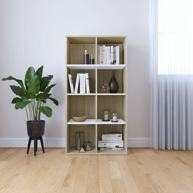 

Estante/Aparador aglomerado blanco y roble Sonoma 66x30x130 cm