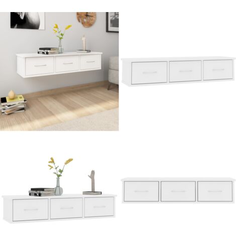 Estante cajones para pared contrachapada blanco 88x26x18,5 cm - Cajones para pared - Estante con cajones