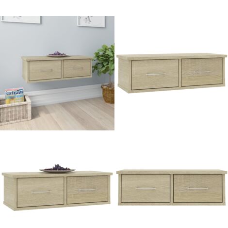 Estante cajones pared contrachapada color roble 60x26x18,5cm - Cajones para pared - Estante con cajones