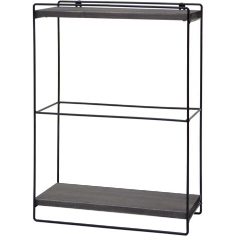 Estante colgante de pared estante de cocina en madera gris oscuro y metal diseño industrial 2 estantes 50x35x17 cm 040008669