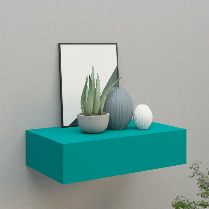 

Estante con cajon de pared azul MDF 40x23,5x10 cm