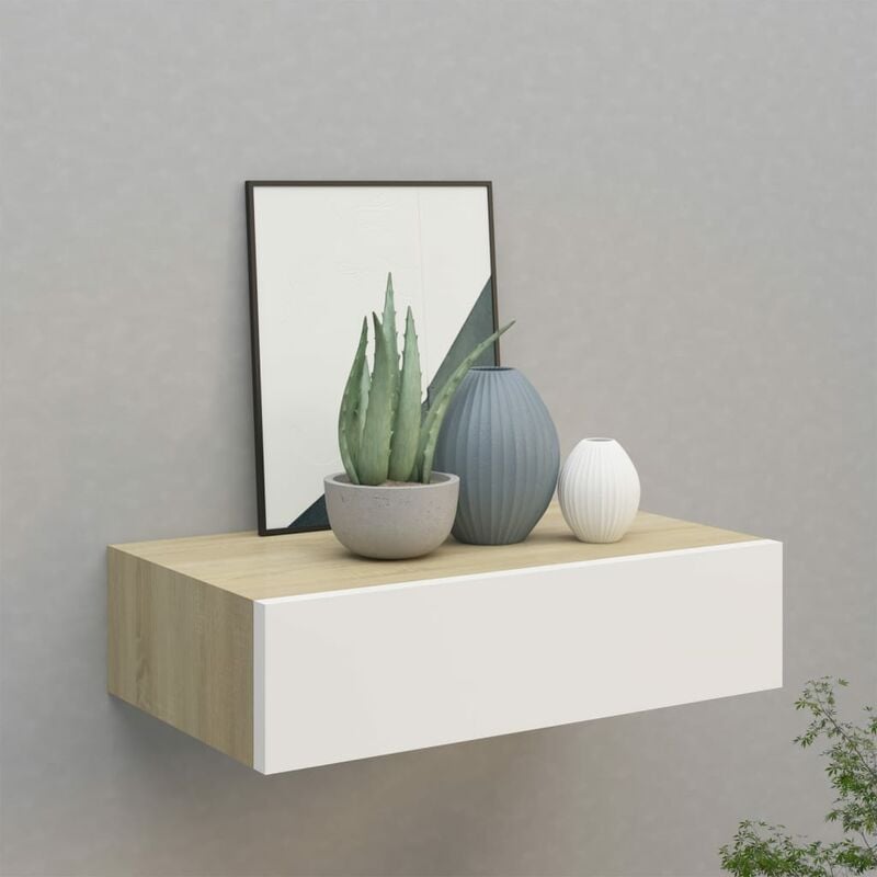 

Estante con cajón de pared color roble blanco MDF 40x23,5x10 cm