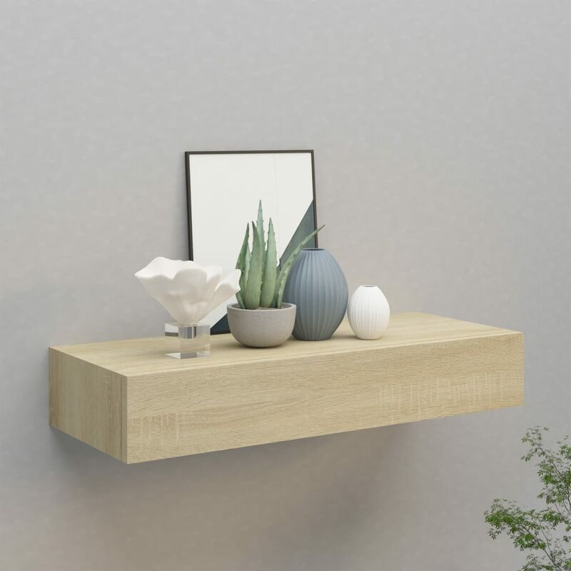 

Estante con cajón de pared color roble MDF 60x23,5x10cm