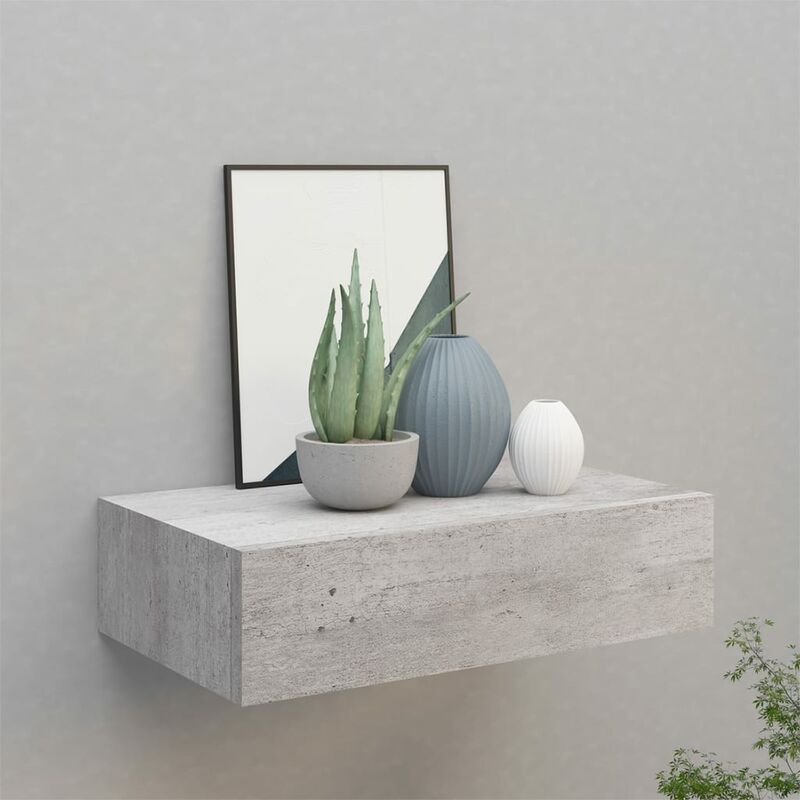 

Estante con cajón de pared gris hormigón MDF 40x23,5x10 cm