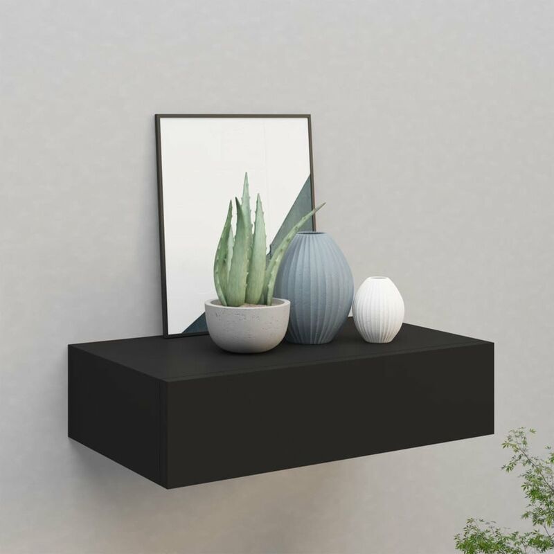 

Estante con cajon de pared negro MDF 40x23,5x10 cm