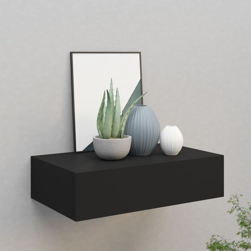 

Estante con cajón de pared negro MDF 40x23,5x10 cm