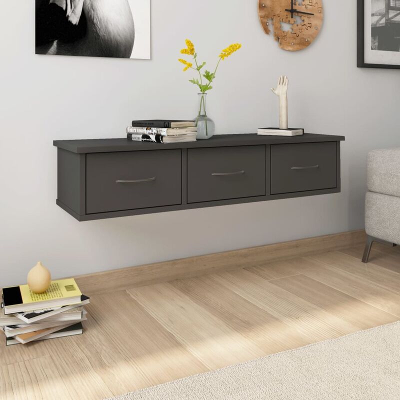 

Estante con cajones de pared aglomerado gris 88x26x18,5 cm - Gris