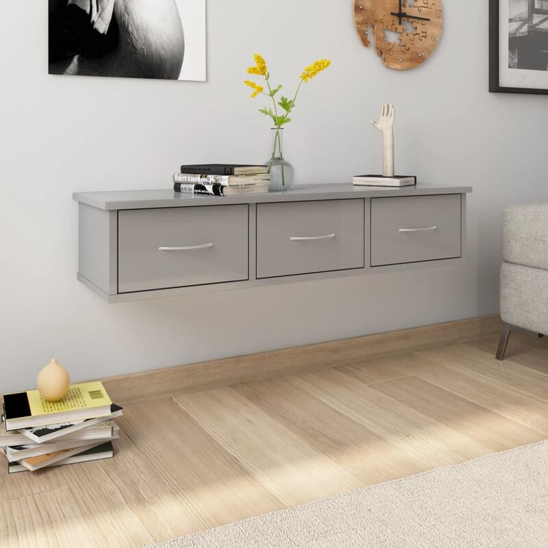 

Estante con cajones pared aglomerado gris brillo 88x26x18,5cm