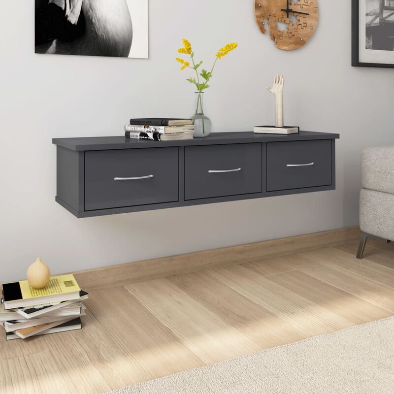 

Estante con cajones pared aglomerado gris brillo 88x26x18,5cm - Gris