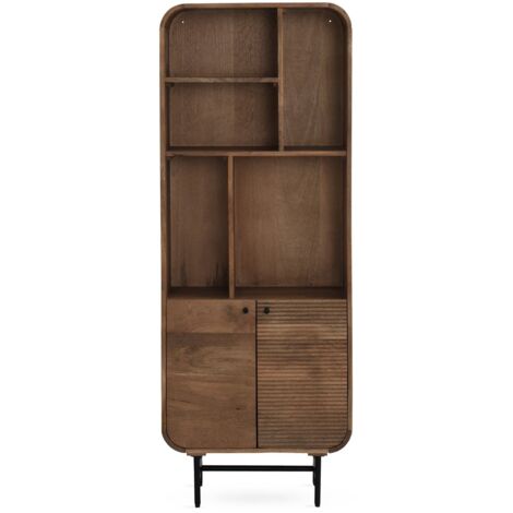 Estante con contornos curvos 2 puertas madera maciza de mango, patas metálicas negras