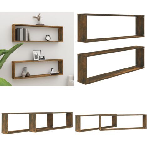 Estante cúbico de pared 2 uds madera roble ahumado 100x15x30cm - Estantería de madera - Estantería de roble