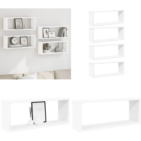 Estante cubo de pared 4 uds contrachapado blanco 60x15x23 cm - Estantería de madera - Estantería de pared con cubos
