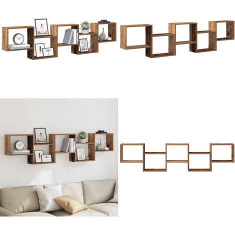 Estante cubo de pared 5 compartimentos madera envejecida - Estante de madera - Estante de 5 compartimentos