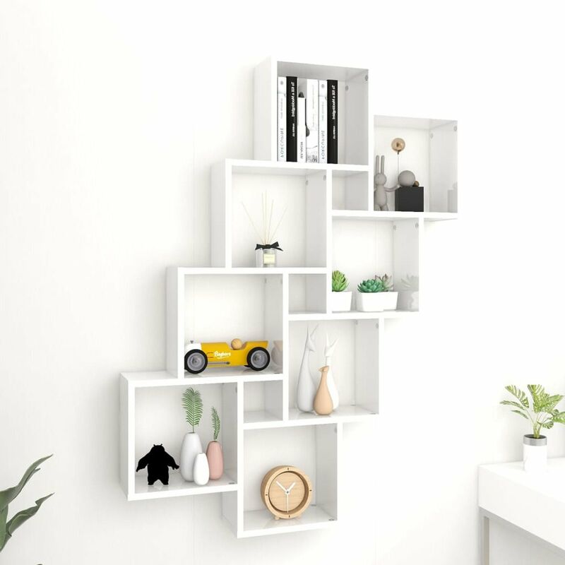 

Estante cubo de pared aglomerado blanco brillante 90x15x119 cm