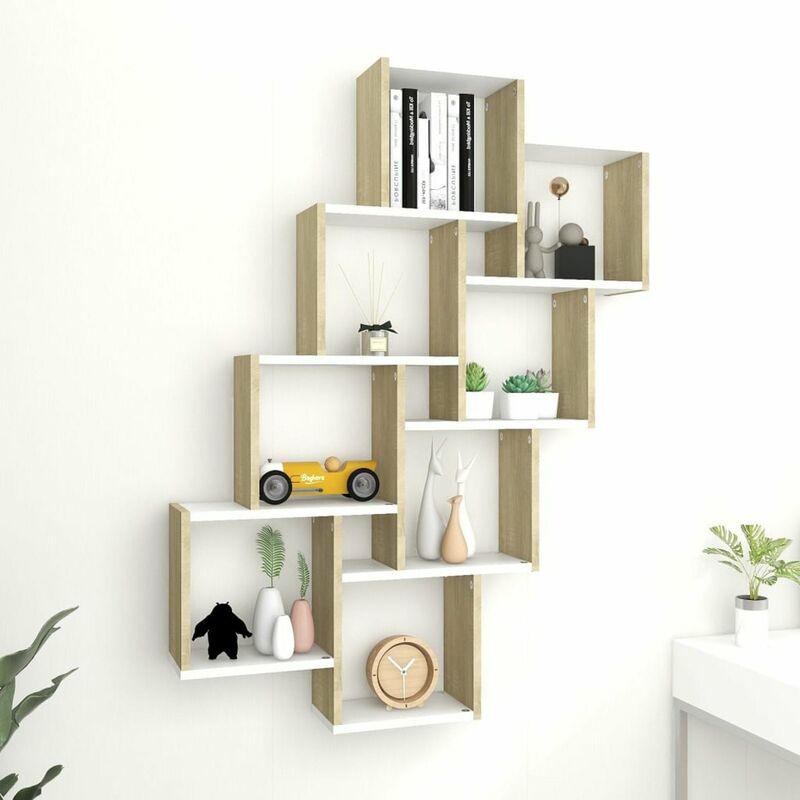 

Estante cubo de pared aglomerado blanco y Sonoma 90x15x119 cm